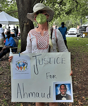 Teresa Grady of Beyond Trident participated in Justice for Ahmaud rally in Btunswick, Georgia, on May 16, 2020.